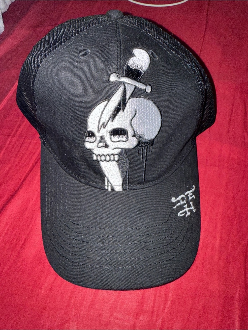 Ed Hardy Black Embroidered Skull SnapBack Trucker Hat